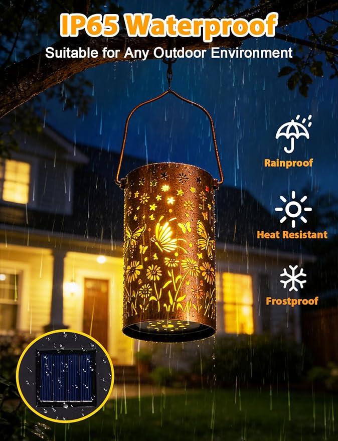 Butterfly Solar Lanterns Outdoor Waterproof, Metal Lantern Garden Lights with Color Projection, Garden Decor Gifts for Mom Women Mother Grandma, Hanging Solar Lights for Yard Porch Patio (Butterfly)