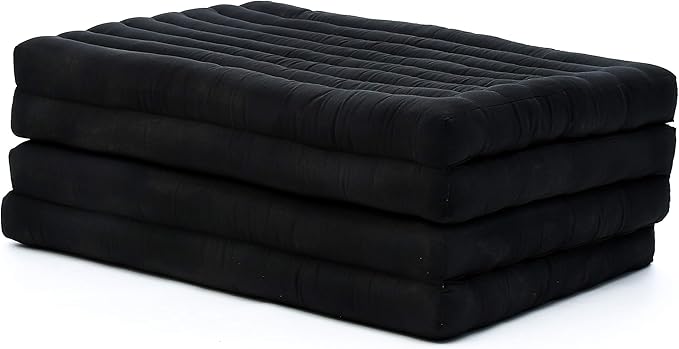 Leewadee Trifold Mattress Standard – Comfortable Thai Massage Pad, Foldable Floor Mattress Filled with Kapok, Perfect to Use as a Sleeping Mat 79 x 28 inches, Black