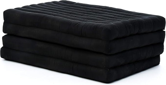 Leewadee Trifold Mattress Standard – Comfortable Thai Massage Pad, Foldable Floor Mattress Filled with Kapok, Perfect to Use as a Sleeping Mat 79 x 28 inches, Black