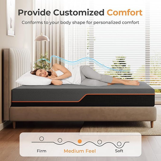 Vesgantti Full Mattress, 12 Inch Gel Memory Foam Mattress Full Size with Comfort Foam for Pressure Relief & Cool Sleep & Body Support, Made in USA, Medium Feel Bed in a Box, Grey