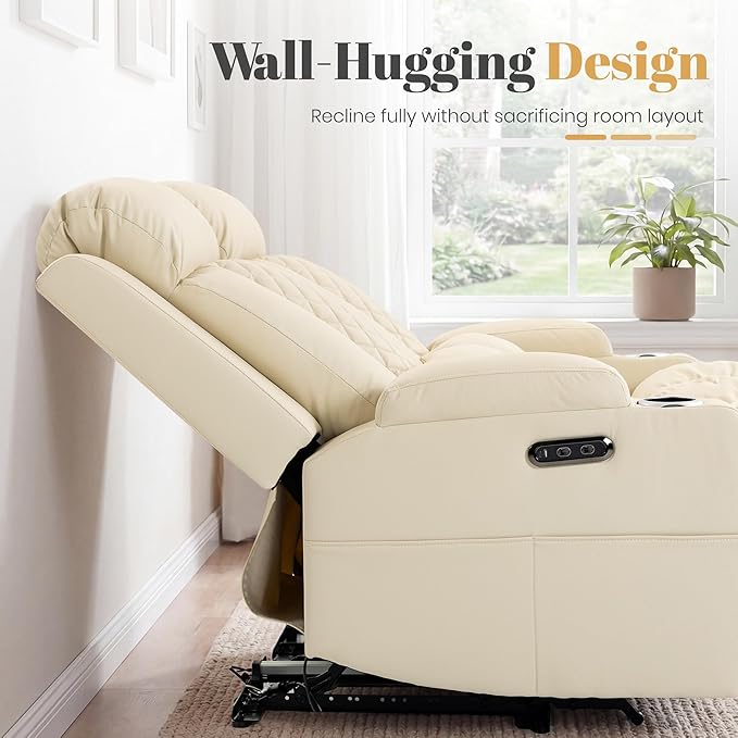 2-Piece Power Reclining Sofa Set, 3-Seater Sofa with Drop-Down Console & 2-Seater Loveseat, Zero Wall Hugger Electric Recliner Couch with Adjustable Headrest, AC Outlets (Light Beige, 3+2 Set)