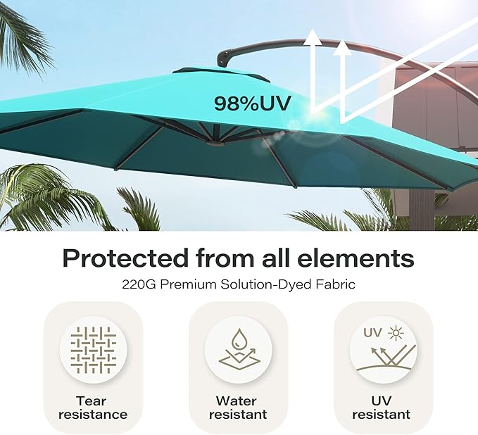 LAUSAINT HOME Outdoor Patio Umbrella with Base included, Deluxe Curvy Cantilever Umbrella Heavy Duty Offset Hanging Umbrella