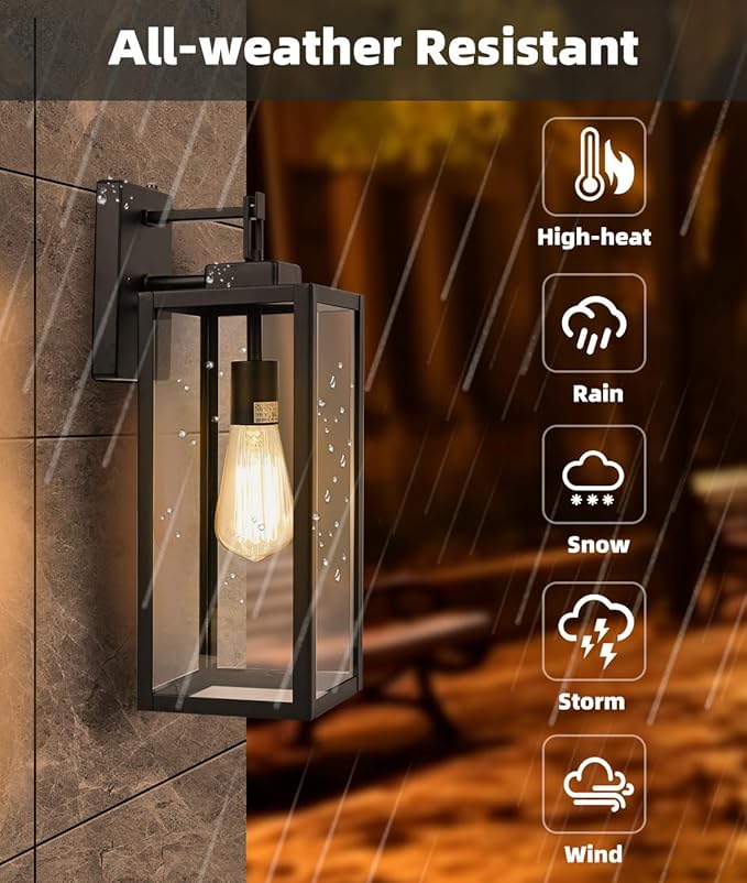 Dusk to Dawn Outdoor Wall Lantern - 18 Inch Exterior Wall Sconce with Sensor, Large Size Outdoor Wall Light for Porch Garage Light, E26 Socket, 1 Pack