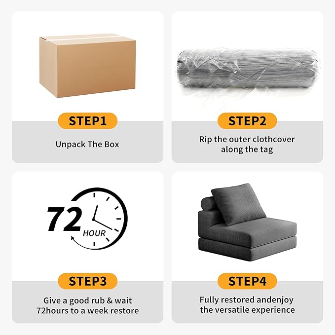 Folding Sofa Bed, 3-in-1 Convertible Sleeper Chair Bed with Pillows, Foldable Floor Couch with High-Density Foam, Futon Small Boneless Couch for Living Room Bedroom Lounge, Single, Black