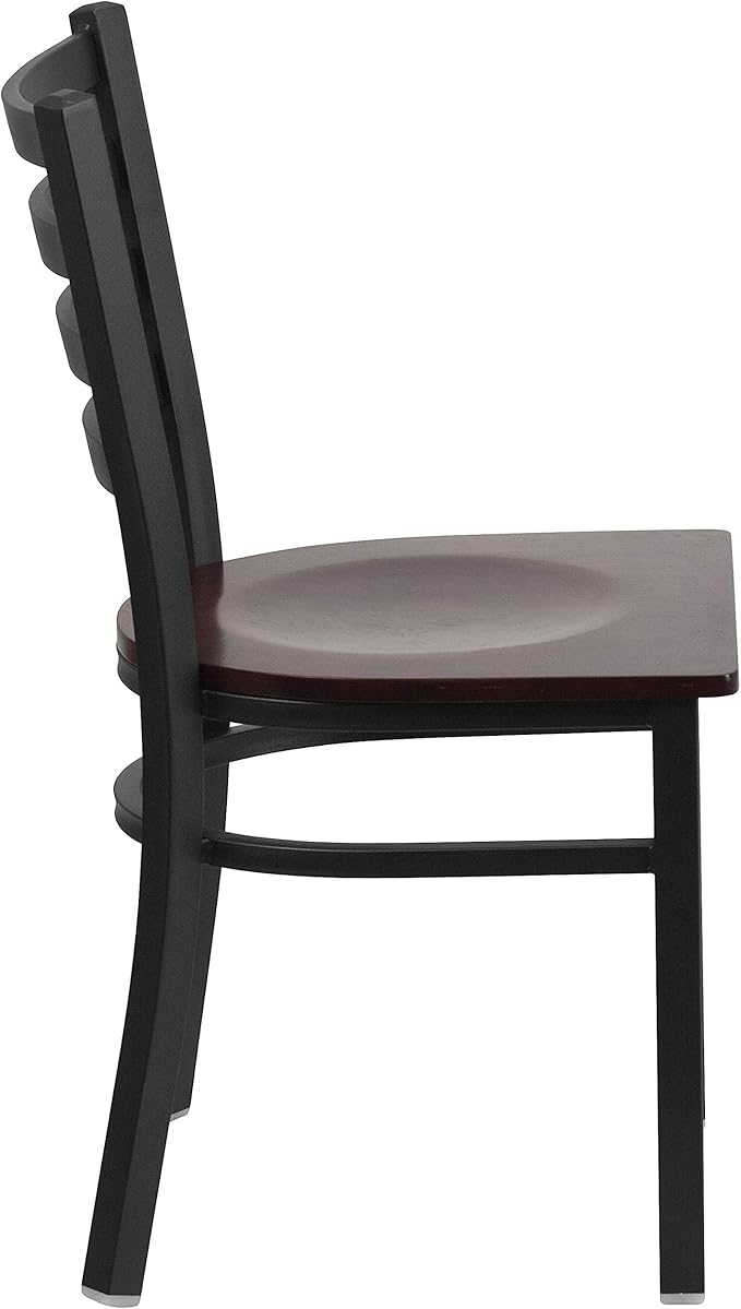 Flash Furniture HERCULES Series Black Ladder Back Metal Restaurant Chair - Walnut Wood Seat
