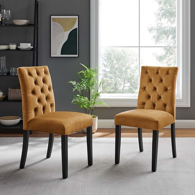 Modway Duchess Performance Velvet Set of 2 Dining Chair, Cognac