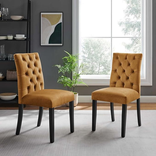 Modway Duchess Performance Velvet Set of 2 Dining Chair, Cognac