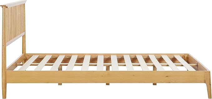 NTC Ruby Wooden Bed Frame with Headboard, Solid Wood Foundation with Silent Slats and Wood Central Supports, 1000 Lb Capacity, Effortless Assembly (Rustic Oak, King)