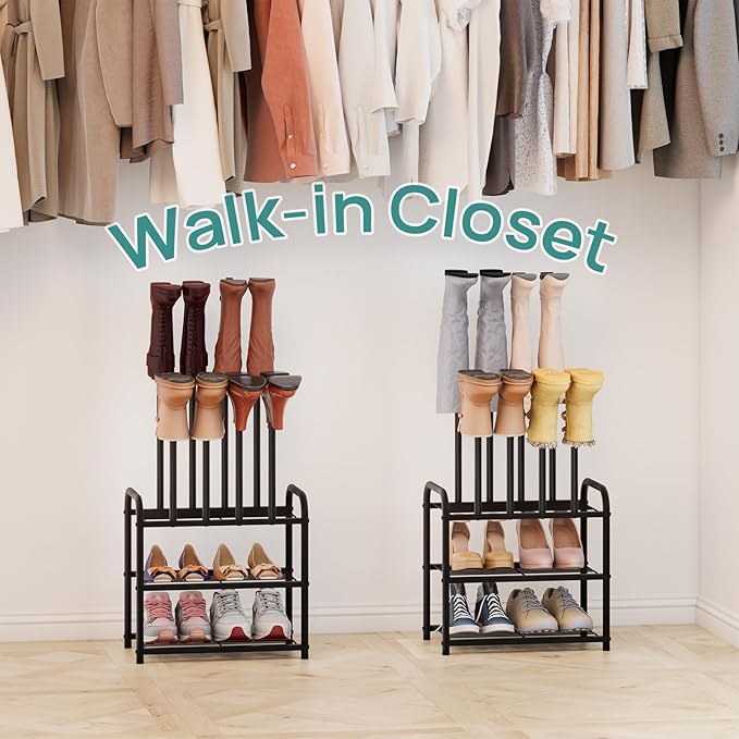 Black Boot Rack, Small Boot Rack Organizer, Tall Boots with Shoe Rack for Closet, Shoe Shelf Storage Organizer for Entryway Small Space