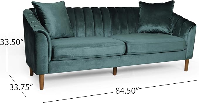 Christopher Knight Home Susan Velvet 3 Seater Sofa, Teal + Dark Brown