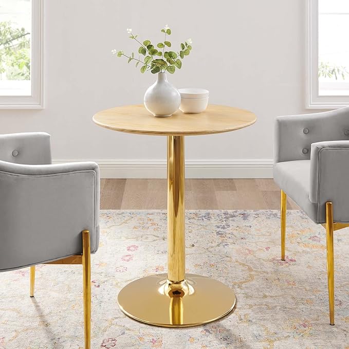 Modway Verne Round Wood Grain 28" Dining Table in Gold Natural