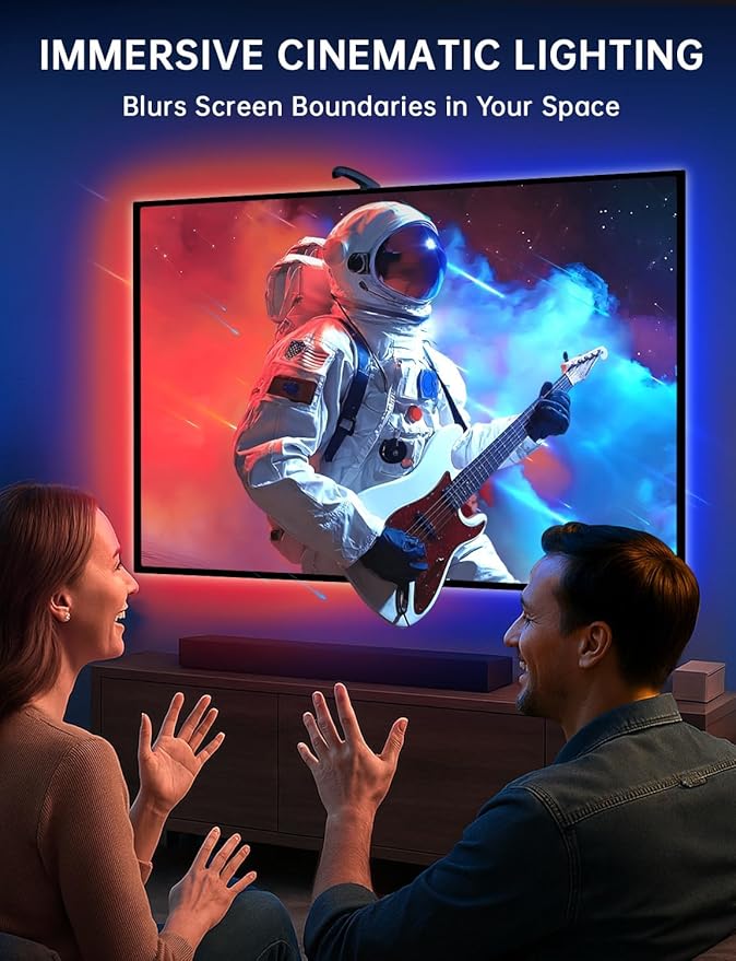 TV LED Backlight with Sensor, 14.7ft Cuttable RGB Strip Lights for 55-65 Inch Screen & PC Monitor, Smart App Control, Game and Music Sync Color that Changing