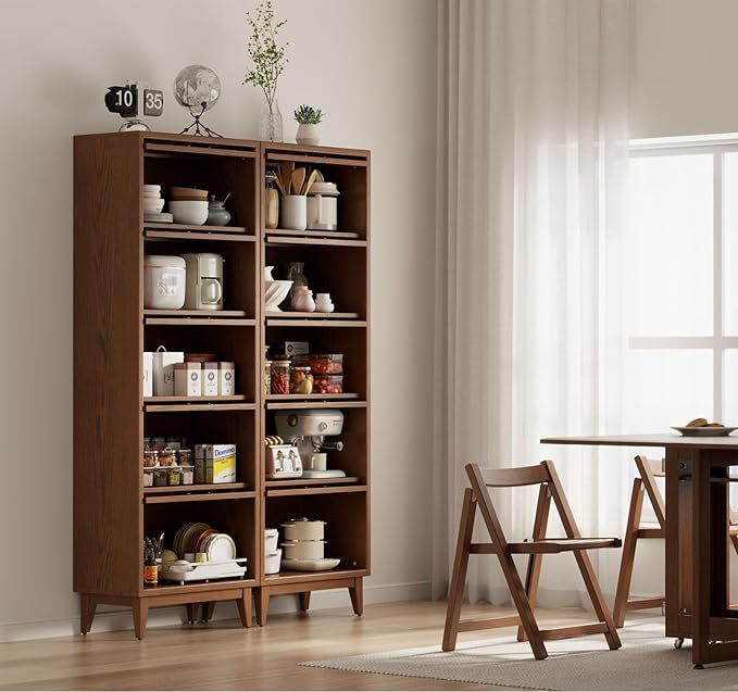 71'H *23.6W Solid Wood Bookcase,5 tir Tall Black Book case with Doors,Modern Bookshelf with Door for Kitchen,