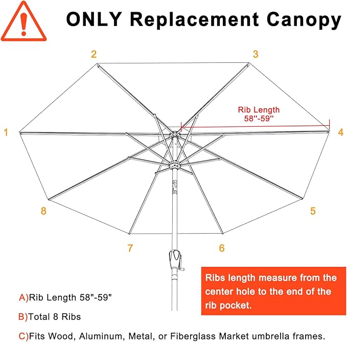 MASTERCANOPY Patio Umbrella 10ft Replacement Canopy for 8 Ribs-Khaki Canopy Only