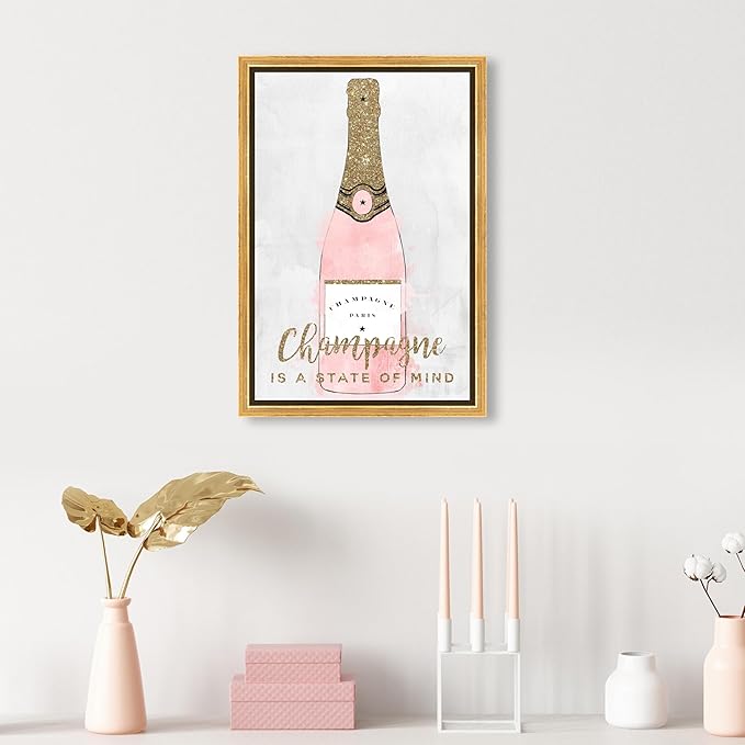 The Oliver Gal Artist Co. Drinks and Spirits Wall Art Framed Canvas Prints 'Champagne Mind Glitter' Champagne