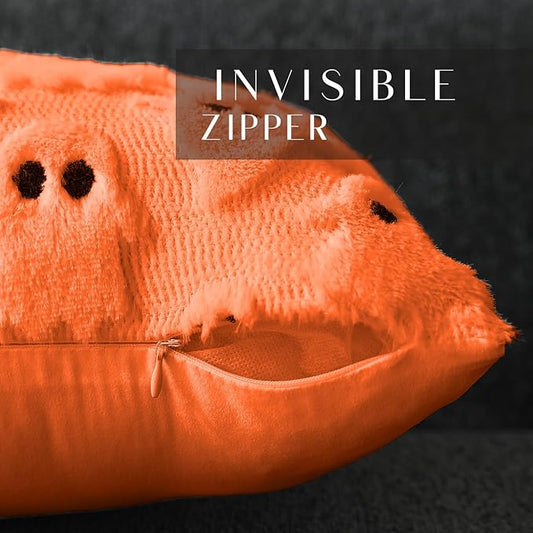 DFXSZ Halloween Pillow Covers 12x20 inch Set of 2 Orange Ghost Throw Pillow Cases Soft Plush Faux Fur Wool Couch Cushion Case for Chair Sofa Bedroom Living Room Home Decor PTK03C12