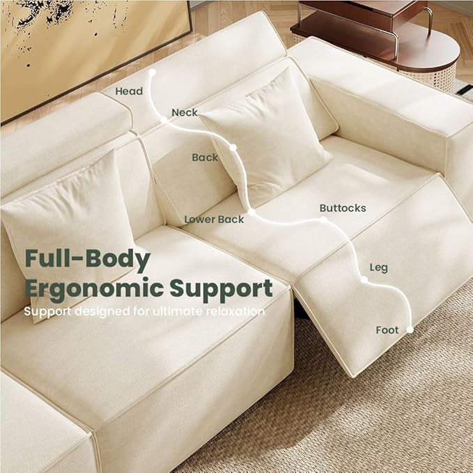 115" Power Sofa,Modular Sectional Couches for Living Room,Modern Large Sofa with Recliners,Comfy Velvet Cloud Couch with Deep Seat with 1 Ottoman,Pet Friendly,Free Combination for Home(Beige)