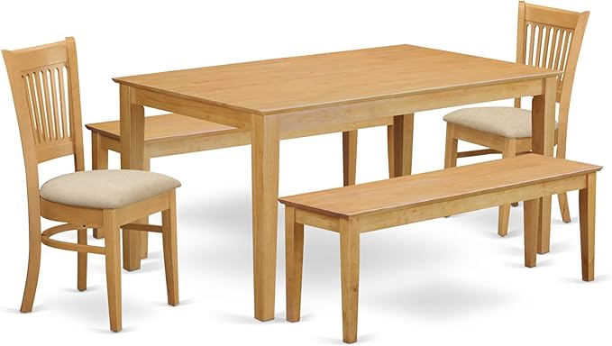 East West Furniture CAVA5C-OAK-C 5 Piece Dining Table Set for 4 Includes a Rectangle Kitchen Table and 2 Linen Fabric Dining Chairs with 2 Benches, 36x60 Inch, Oak