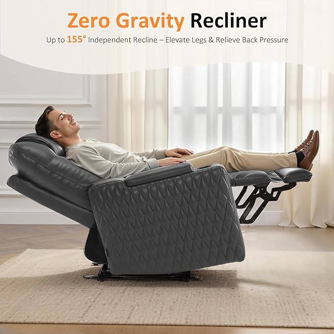 MCombo 65" Zero Gravity Oversized Power Reclining Loveseat with Adjustable Headrest for Living Room, Double Recliner Sofa with USB & Type C Port, Armrest Storage & LED Light HTS401SET