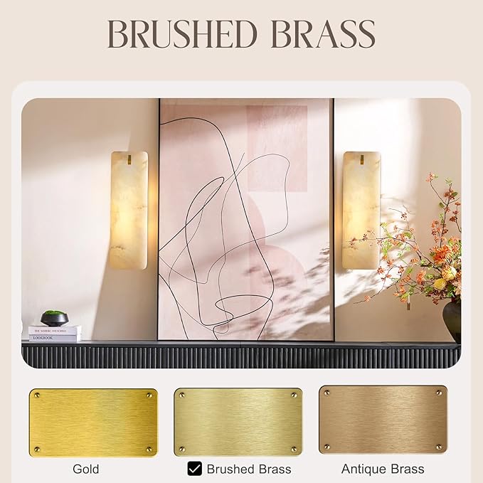 Modern Rectangular Alabaster Wall Sconce 16 Inch, Natural Spanish Stone Vanity Light Fixture, Brass Gold Dimmable Hardwired E12, Luxury Sconces for Bathroom Mirror Bedroom Bedside Corridor Home Decor