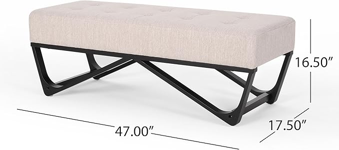 Ball & Cast Modern Tufted Upholstered Entryway Bench Ottoman, 47.5" Padded Bed of End Stool Seating with Faux Wooden Frame, for Living Room Bedroom Kitchen, Beige