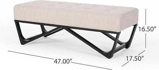 Ball & Cast Modern Tufted Upholstered Entryway Bench Ottoman, 47.5" Padded Bed of End Stool Seating with Faux Wooden Frame, for Living Room Bedroom Kitchen, Beige