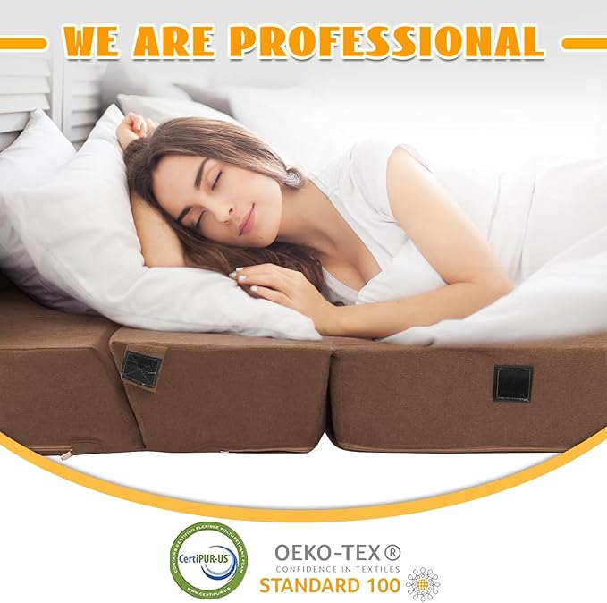 jela Foldable Sofa Bed Large Soft Foam Convertible Sleeper Chair Luxury Miss Fabric Fold Out Chair Bed Floor Couch with Back Support Floor Sofa for Living Room Bedroom (83"x33",Coffee Brown) | breathable material