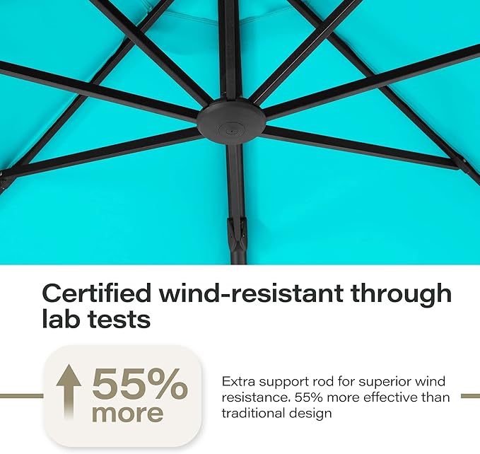 LAUSAINT HOME Outdoor Patio Umbrella with Base included, Deluxe Curvy Cantilever Umbrella Heavy Duty Offset Hanging Umbrella