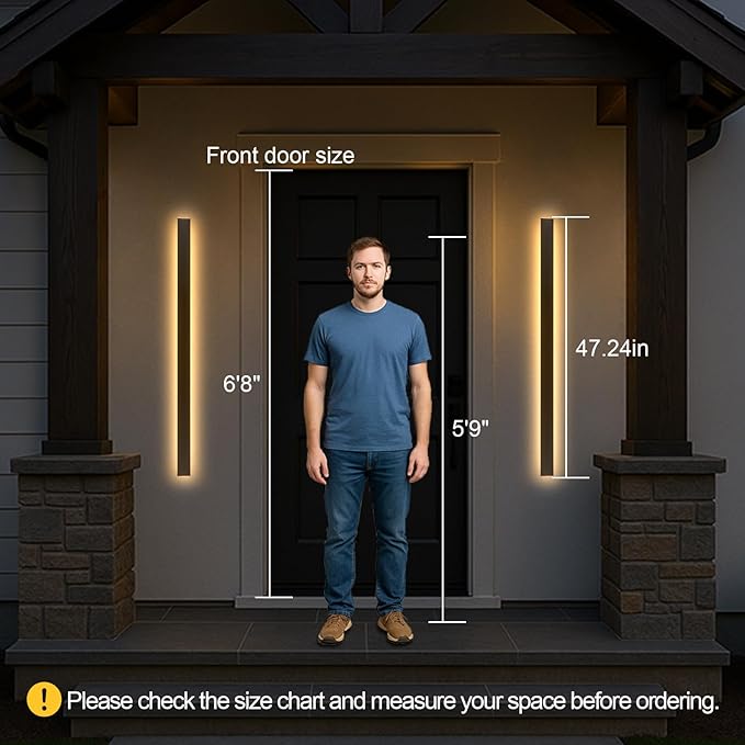 Exterior Wall Lights for House - 2pack 47.3inch Long Strip Modern Outdoor Light Wall Fixture Sconce, Outside Garage Exterior Lights, Black Wall Mount Lighting for Porch Corridor, Garage