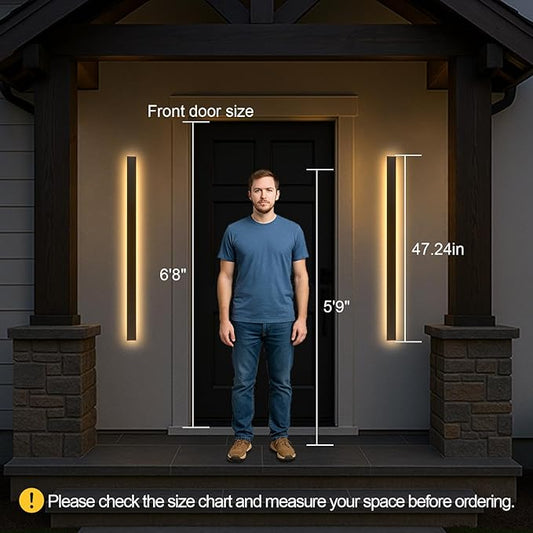 Exterior Wall Lights for House - 2pack 47.3inch Long Strip Modern Outdoor Light Wall Fixture Sconce, Outside Garage Exterior Lights, Black Wall Mount Lighting for Porch Corridor, Garage