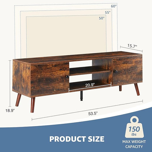NEWBULIG Modern TV Stand for 55 60 inch TV, Mid Century Entertainment Center with Storage Cabinet and Open Shelves, Wooden Media Console Table for Living Room, Bedroom, Office Furniture, Rust Brown