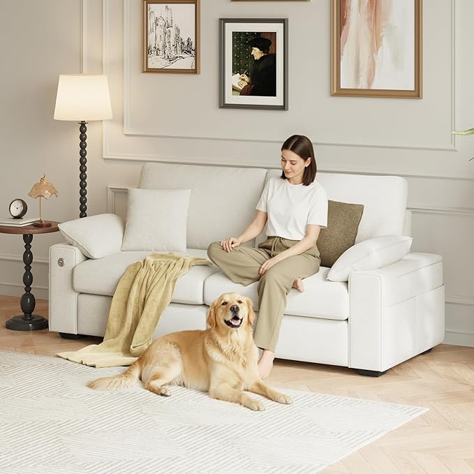 COLAMY 76" Loveseat Sofa, Modular Midcentury Modern 3-Seat, Beige | USB Type C Ports
