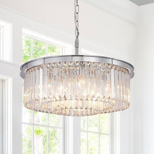 Crystal Chandelier Modern Chrome Chandeliers Lighting Pendant Ceiling Light Fixture 3-Tier for Dining Room Living Room Bedroom, W20''