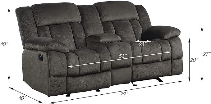 Lexicon Home Theater Seating, Wall Hugger Manual Reclining Loveseat with Center Console, Cup Holders, 2-Seat Dual Glider Recliner Loveseat for Living Room, 79" W Loveseat, Chocolate