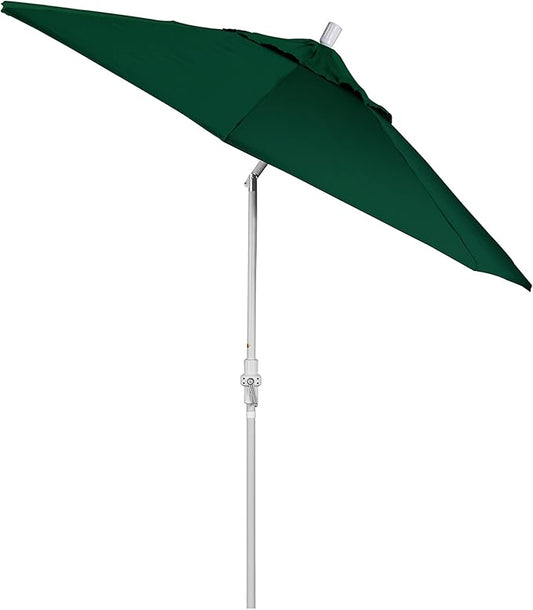 California Umbrella 9' Round Aluminum Pole Fiberglass Rib Market Umbrella, Crank Lift, Collar Tilt, White Pole, Hunter Green Olefin