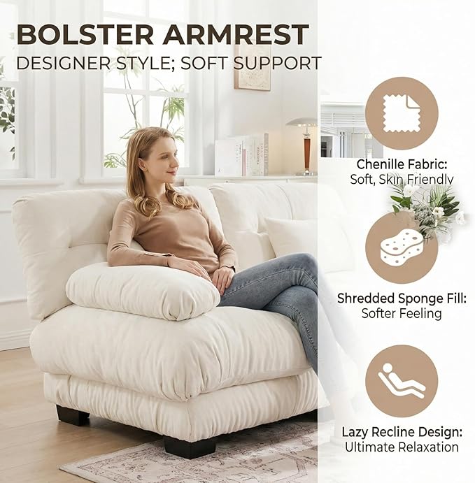 173.2" U-Shaped Cloud Couch, Oversized Modular Sectional Sofa, Deep Seat Cloud Boneless Couch, 4-Seat Modular Sectional Sofa with 2 Ottoman or Living Room,Bedroom and Apartment, White
