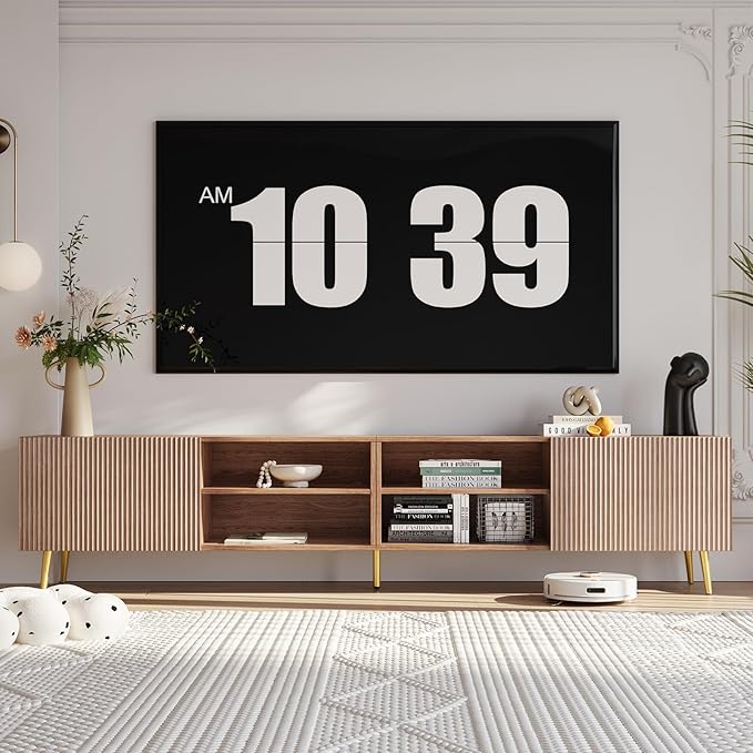 Modern 86in TV Stand for Living Room, Fluted Design Entertainment Center with Adjustable Shelves,Media TV Console Table with Storage for Bedroom,Walnut