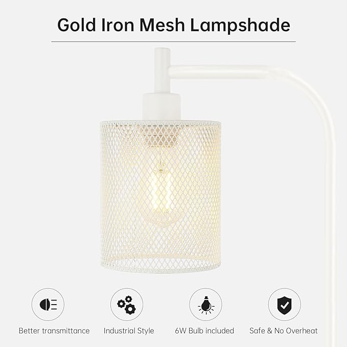 BoostArea White Industrial Floor Lamp, 67 Inch Modern Standing Lamp with Iron Mesh Lampshade, 6W LED Stand Up Lamp for Living Room, Bedroom, Office, Den