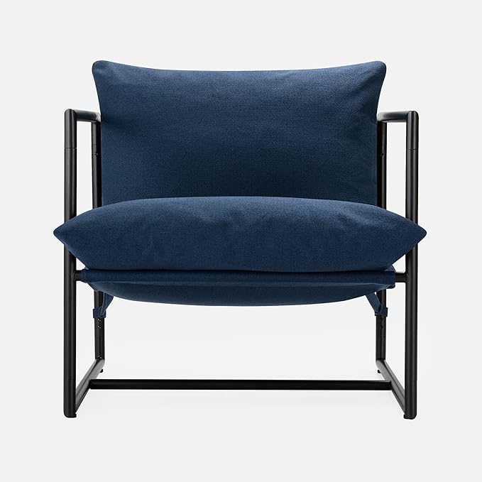 Zinus Aidan Sling Accent Chair, Metal Framed Armchair with Shredded Foam Cushioning, Navy