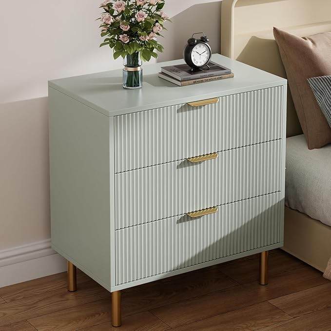IDEALHOUSE Green Dresser, Modern 3 Drawer Dresser for Bedroom with Gold Handle and Large Drawer, Wood Double Chest of Drawers and Storage Organizer for Living Room, Hallway, Entryway