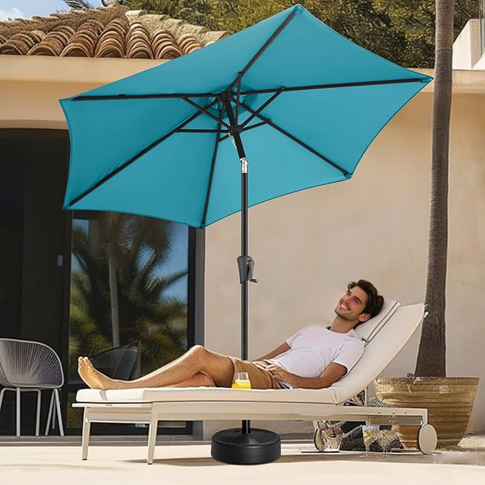 FLAME&SHADE 7.5ft Patio Umbrella - Outdoor Umbrella with Push Button Tilt and Crank for UV Protection, Table Market Umbrella for Garden, Deck, Backyard, Pool and Beach(Aqua Blue)