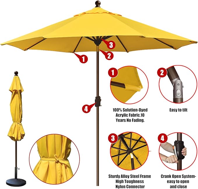 EliteShade USA 10-Year-Non-Fading 10Ft Market Patio Umbrella, UPF 50+ UV Protection Performance Sun Umbrella, Heavy Duty Commercial Grade Outdoor Table Umbrella with Crank & Tilt, Windproof Vented Top for Garden, Pool, Deck and Outdoor Playsets, Sunflo...