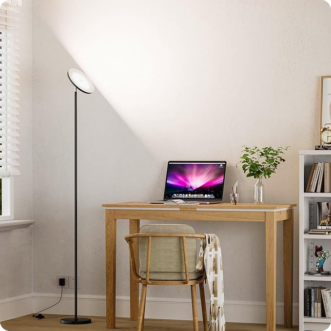 Dimmable Floor Lamp with Remote，Floor Lamps for Living Room Bedroom Office，Adjustable Brightness (10%-100%)and Color Temperature (3000k- 6000k )，Standing Lamp Tall Lamp with Foot Switch (black)