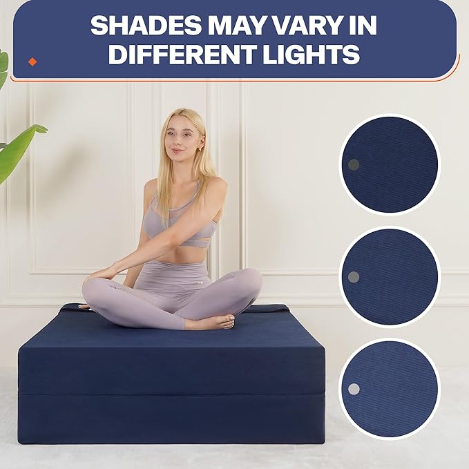 Fvkind Folding Sofa Bed, 4 in 1 Convertible Sleeper Sofa Bed Chair with Pillow, Twin Memory Foam Loveseat Futon Sleeper Chair, Foldable Futon Couch for Living Room, Bedroom, Guest Room, Blue