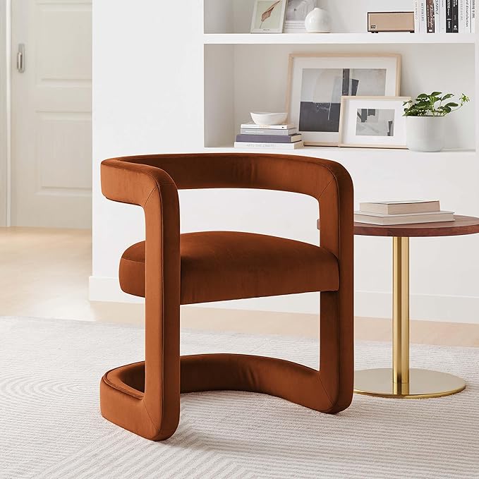 Modway Winslow Stain-Resistant Performance Velvet Dining Chair in Rust - Open Back Barrel Armchair - Upholstered Dining Chair - Cozy Reading Chair or Velvet Vanity Chair