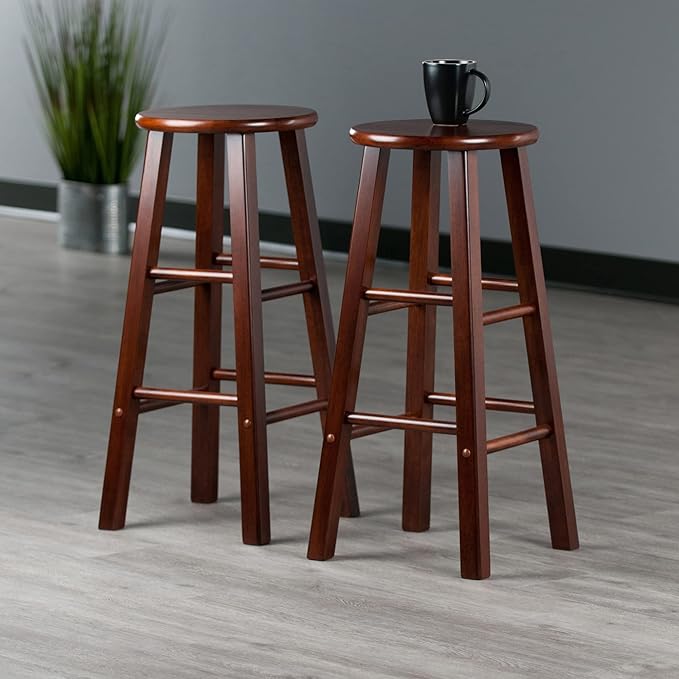 Winsome Element 2-Piece Counter Stool Set, Classic Backless Bar Chairs for Kitchen & Dining Room Seating, Timeless Essential Furniture for Home, Dorm, Apartments