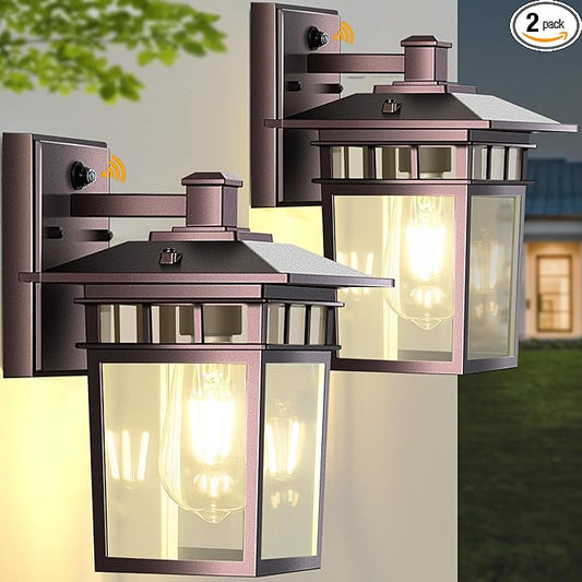 Compact Bronze Outdoor Lights for House, Dusk to Dawn Exterior Lighting Fixtures, Outdoor Wall Lights for House, Garden, Entryway, Doorway, Anti-Rust, Waterproof, E26 Socket 2-Pack