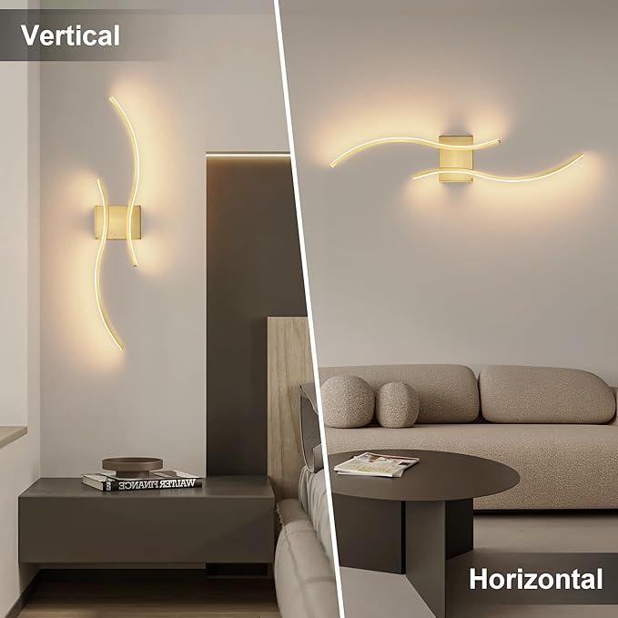 Battery Operated Wall Sconces Set of Two with Remote Control, Battery Wall Light, Stepless Colors 3000K-6000K & Dimming, Brass Rechargeable Wall Sconces for Living Room, Hallway, Bedroom, 27.5 Inch
