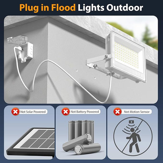 Onforu 120W Flood Lights Outdoor,12000lm White LED Work Light with Plug, 6500K Daylight White LED Flood Lighting, IP66 Waterproof Security Yard Lights for Yard Garage Stadium 2 Pack