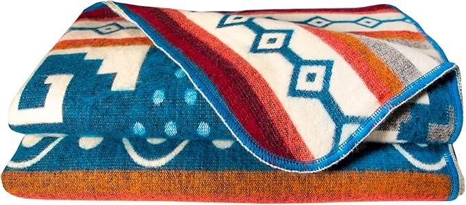 Alpaca Wool Blanket | King Size Throw Blanket | 90 x 75 inches | Soft, Hypoallergenic and Breathable | Lightweight Warm Blanket | Bed, Couch, Outdoor or Picnic (Blue & White)